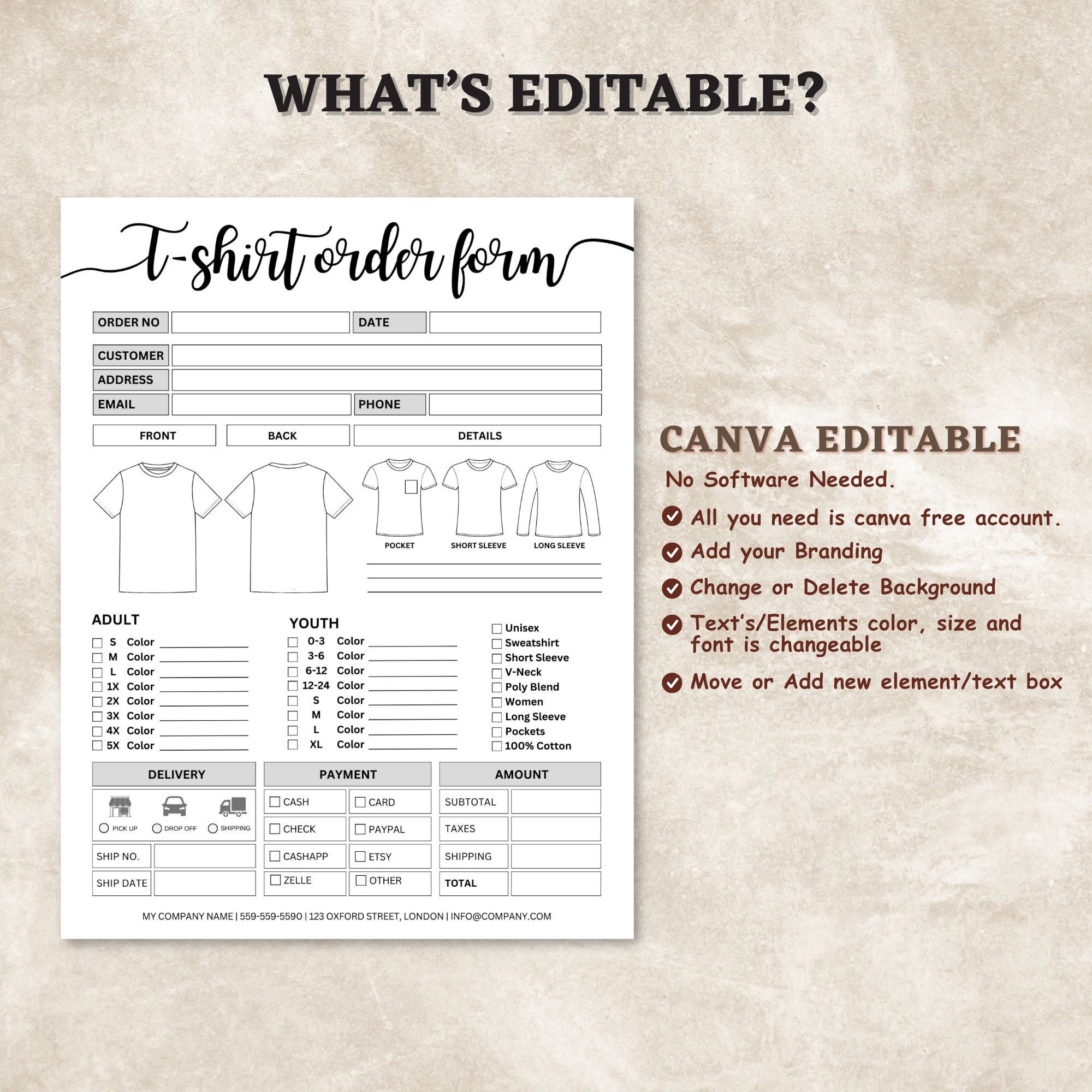 Fillable T-shirt Order Form Editable, Printable Shirt Order Form ...