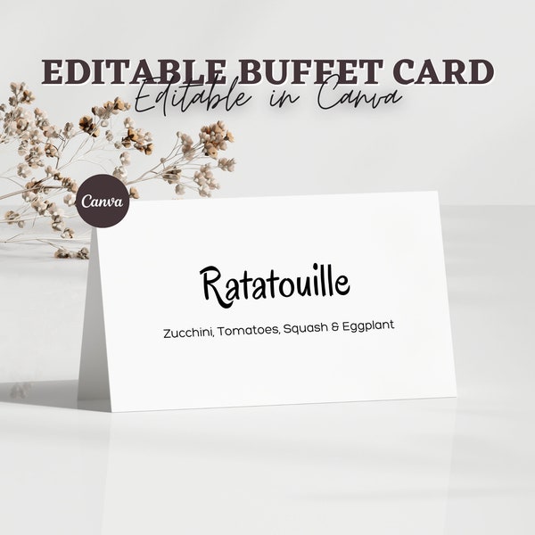 Minimal Editable Food Labels for Buffet, Printable Food Card Template, Food Card Tent Signs, Shower Food, Neutral Food Labels, Canva Edit