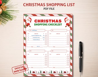 Christmas Shopping List for Christmas Gift List Printable Christmas List for Holiday Shopping, Christmas Planner, Christmas Printable PDF.