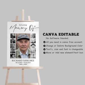 Funeral Photo Collage Sign Templates, Memorial Poster Size, Funeral Welcome Sign Template, Celebration of Life, In Loving Memory, Canva.