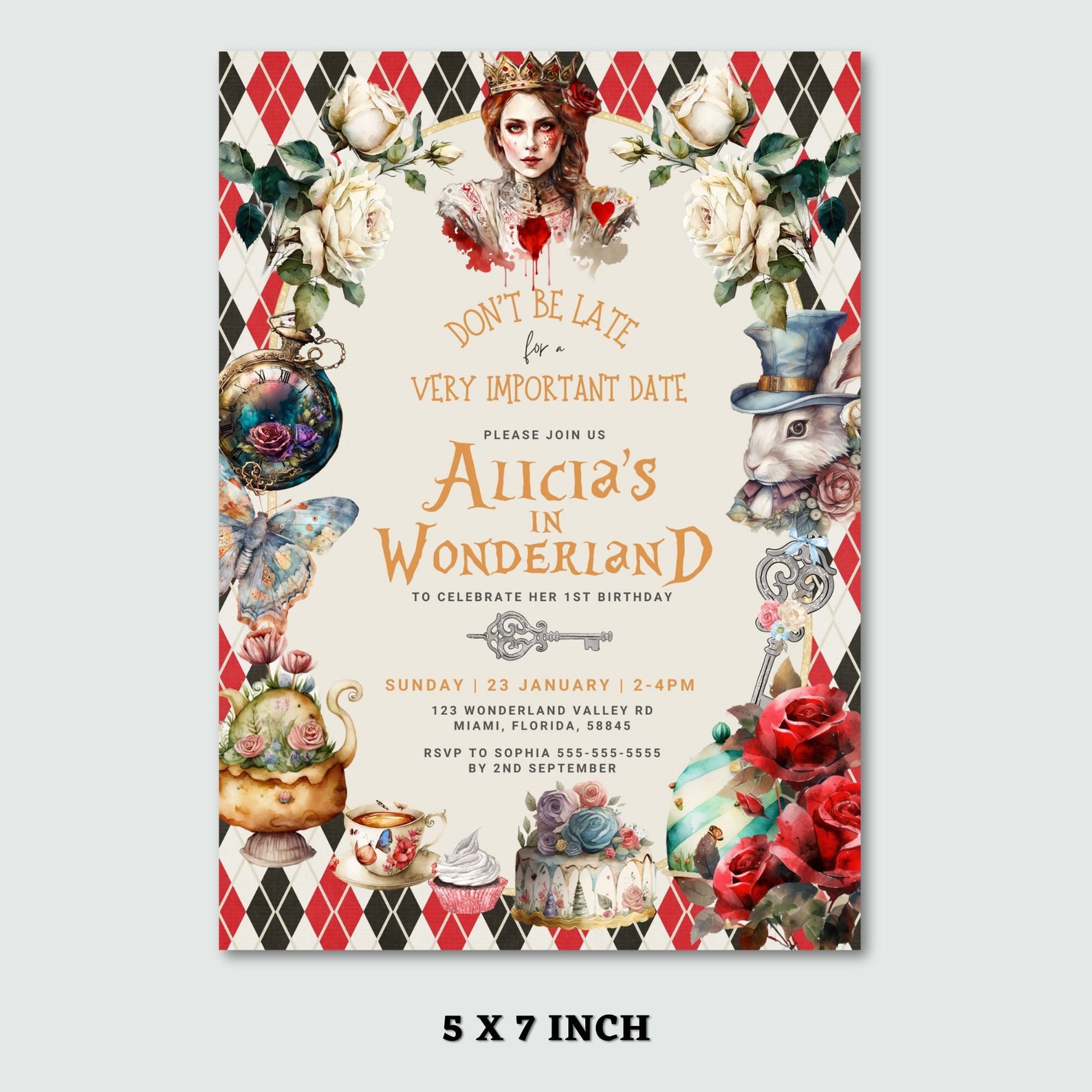 Alice in Wonderland Invitation Template Alice in Wonderland 1st