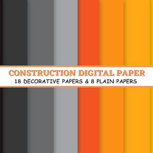 CONSTRUCTION Clipart and Papers Kit, tractor crane cone bulldozer tools hammer screwdriver, construction clipart Png, orange black papers