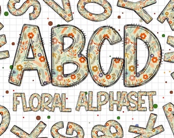 Floral Alphabet Letters PNG, Summer Mother's Day Flower Watercolor, Hand Drawn Doodle, Sublimation Alpha Set Designs PNG, Floral Letters PNG