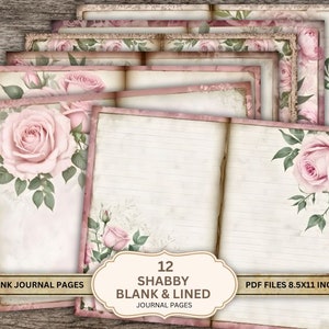 Shabby, Blank Lined Journal Pages, junk journal supply, Rose Junk Journal, Junk Journal Kit, lined papers journal, floral junk journal.