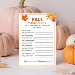 Fall Think Fast Game, Fall Which Came First, fall Season, autumn party game, Autumn Match Up Trivia Game, family game activity, fall holiday games, Game night, Think Quick Trivia Game.