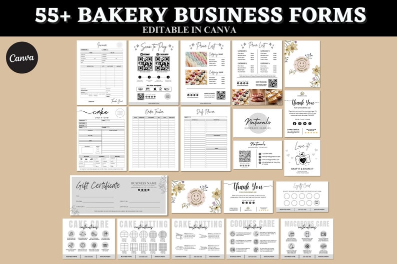 Cookie Order Form | Bakery Order Form | Bakery Business Forms | Care Instructions | Cake Business Cards | Price List | Daily Planner | Canva