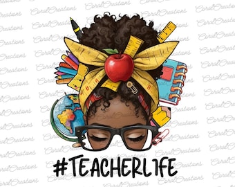 Afro Messy Bun Teacher Life Png, Messy Bun Teacher Png, Teacher Life Png, Black Woman Png, Black Teacher Png, clipart chignon désordonné.