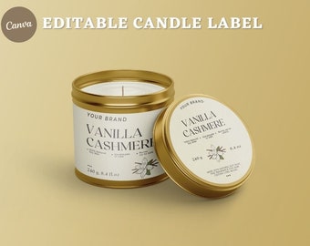 Modern Candle Tin Label Template, Thin Candle Label, Editable Minimalist Candle Label Design, DIY Printable Candle Sticker, Canva editable