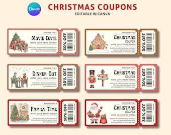 Weihnachten Retro Gutschein Vorlage, Last Minute Geschenk, druckbare Geburtstag Gutscheine, DIY Urlaub Gutschein, druckbare Gutschein Vorlage, benutzerdefinierte Coupon.