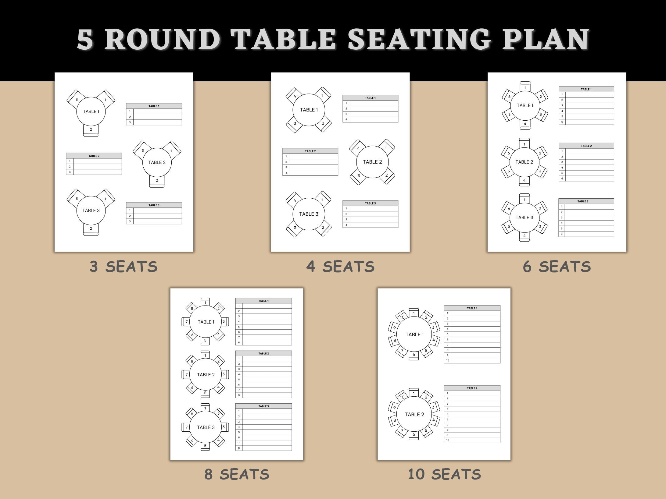 Printable Wedding Seating Chart Template, Round & Head Table Plans ...