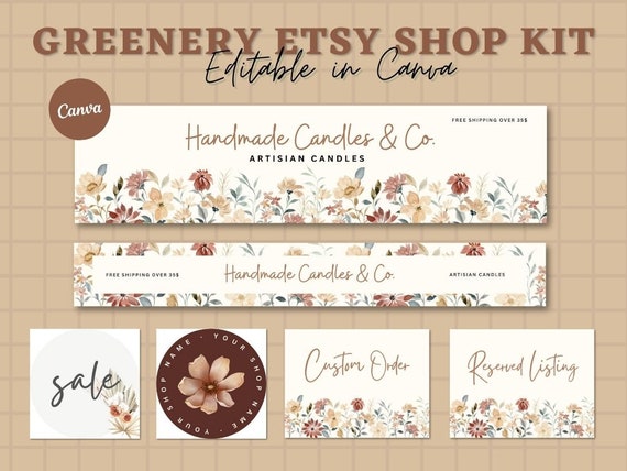 Boho Etsy Shop Kit, Etsy Banner Template, Etsy Store Branding, Editable Etsy Store Banner, Flower Shop Banner, Etsy Shop Icon Profile, Canva