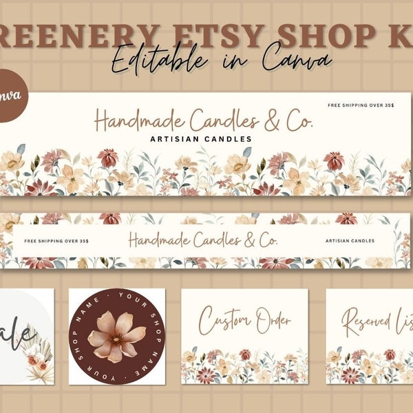 Boho Etsy Shop Kit, Etsy Banner Template, Etsy Store Branding, Editable Etsy Store Banner, Flower Shop Banner, Etsy Shop Icon Profile, Canva