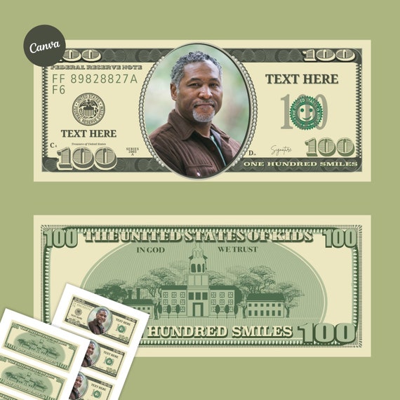 100 Dollar Bill Printable Customizable Canva Template For Designs