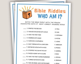 Bible Games, Jesus Riddles, Who Am I, Bible Party Games, Sunday School Games, Bible Games for Kids, Bible Retreat Games, Bible Study Games.