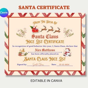 Certificado de lista de bons amigos de Natal, Certificado de lista de bons amigos, carta do Papai Noel, Véspera de Natal, Lista de bons amigos oficial, Certificado do Papai Noel, Canva Edit.