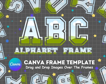 Fill your own VARSITY Letters on CANVA with Commercial Use Allowed. Drag and Drop Alphaset Alphabet Letters PNG Editable Canva Frame Designs