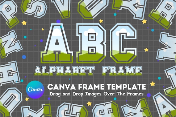 Fill your own VARSITY Letters on CANVA with Commercial Use Allowed. Drag and Drop Alphaset Alphabet Letters PNG Editable Canva Frame Designs