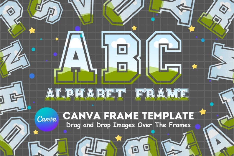 Fill your own VARSITY Letters on CANVA with Commercial Use Allowed. Drag and Drop Alphaset Alphabet Letters PNG Editable Canva Frame Designs