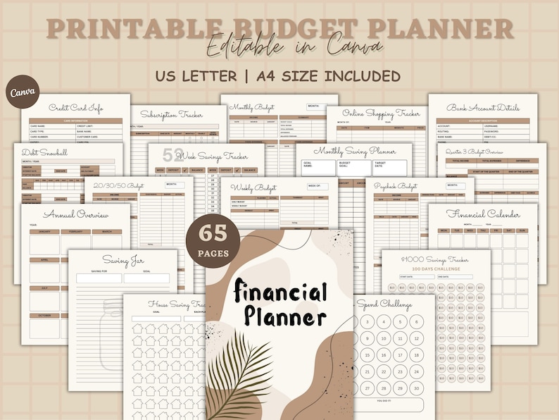 Budget Planner Printable PDF, Financial Planner Printable, Budgeting Binder, Finance Tracker Bundle, Paycheck Budget Template, Canva Edit.