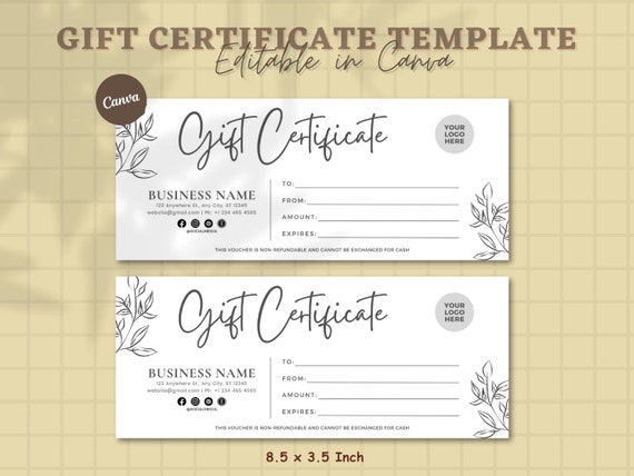 Boho Gift Certificate Template, DIY Printable Gift Voucher Certificate, Editable Gift Card, Spa Gift Certificate, Canva Template, Add Your