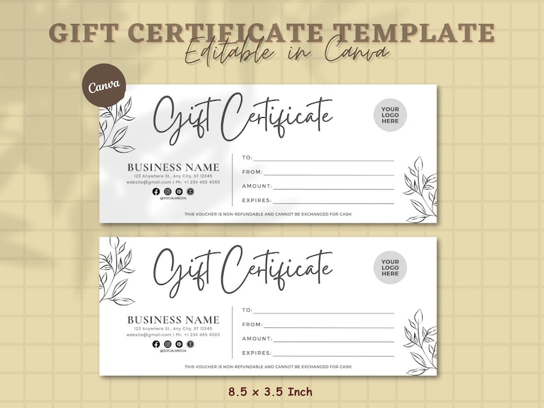 Boho Gift Certificate Template, DIY Printable Gift Voucher Certificate, Editable Gift Card, Spa Gift Certificate, Canva Template, Salon Gift Card, A Gift for You, Gift Card, Holiday Gift Card, Gift Card Template, Business Printable, Gift Voucher, Gift Templates, Gift Certificate, Certificate Template, Printable Voucher, Editable Certificate, Certificate Digital