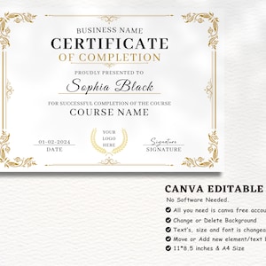 Certificate Of Completion Template, Editable Training Certificate, Printable Makeup Artist Lashes Certificate, Canva Template, Digital