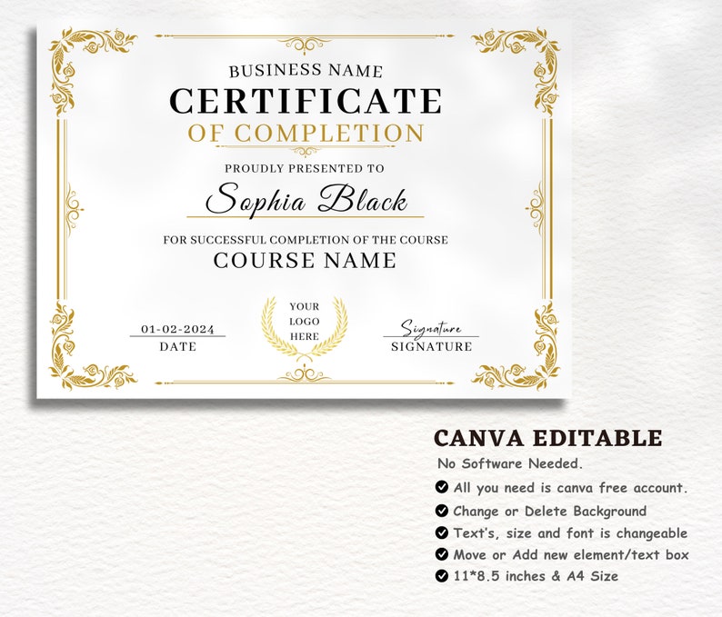 Certificate Of Completion Template, Editable Training Certificate, Printable Makeup Artist Lashes Certificate, Canva Template, Digital
