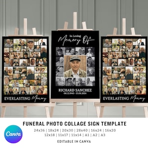 Funeral Photo Collage Sign Templates, Memorial Poster program, Funeral Welcome Sign Template, Celebration of Life, In Loving Memory, Canva.