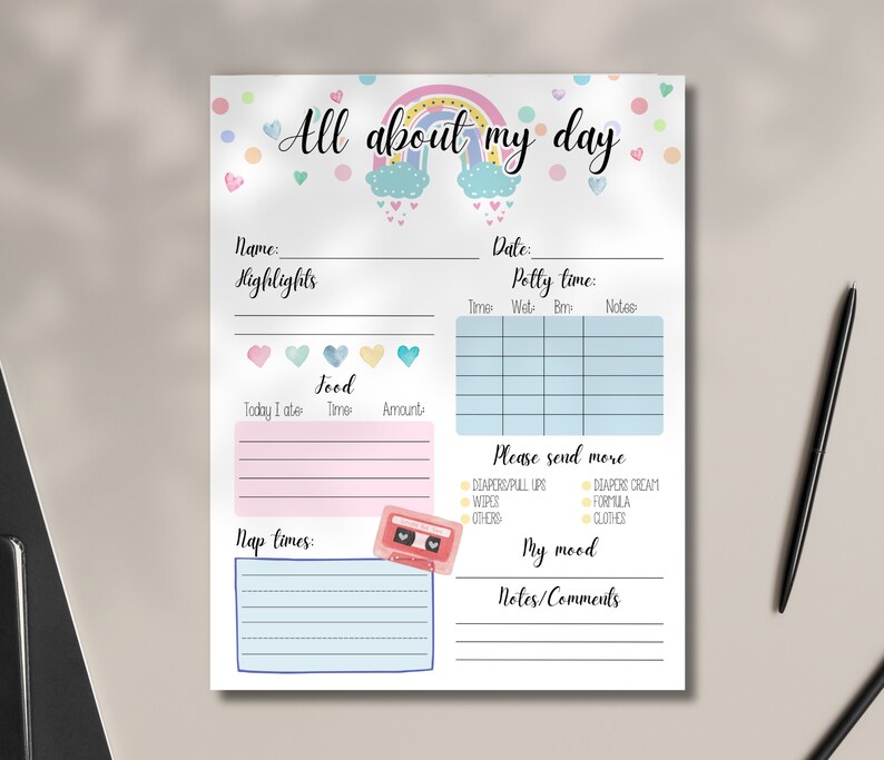 Boho Daycare Report Mail -Daycare Printable - Day Care Report - Daily Log - Daycare Log - Boho Daycare decor - Potty Log - Nap Schedule