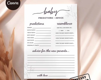 Minimalist Baby Predictions Card | Baby Shower Games | Advice & Wishes for Parents To Be | Baby Predictions and Advice | Baby Template