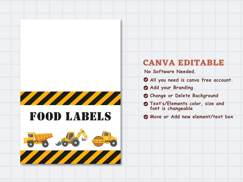 Construction Party Food Labels Printable Construction Food Tent ...