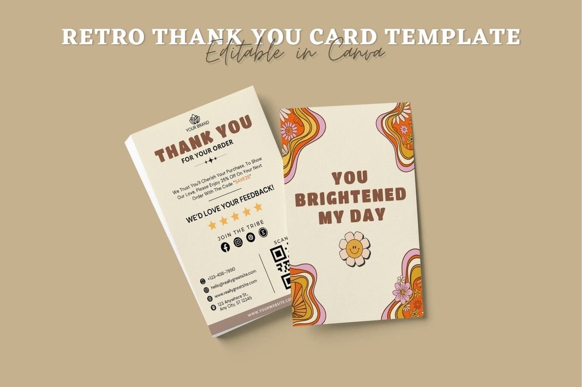 Retro Thank You Card Template, Editable Small Business Thank You ...