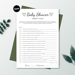 Jeu Baby Shower Family Feud | Jeux de baby shower imprimables | Jeu Querelle Familiale | Non sexiste | Modèle modifiable | Toile modifiable