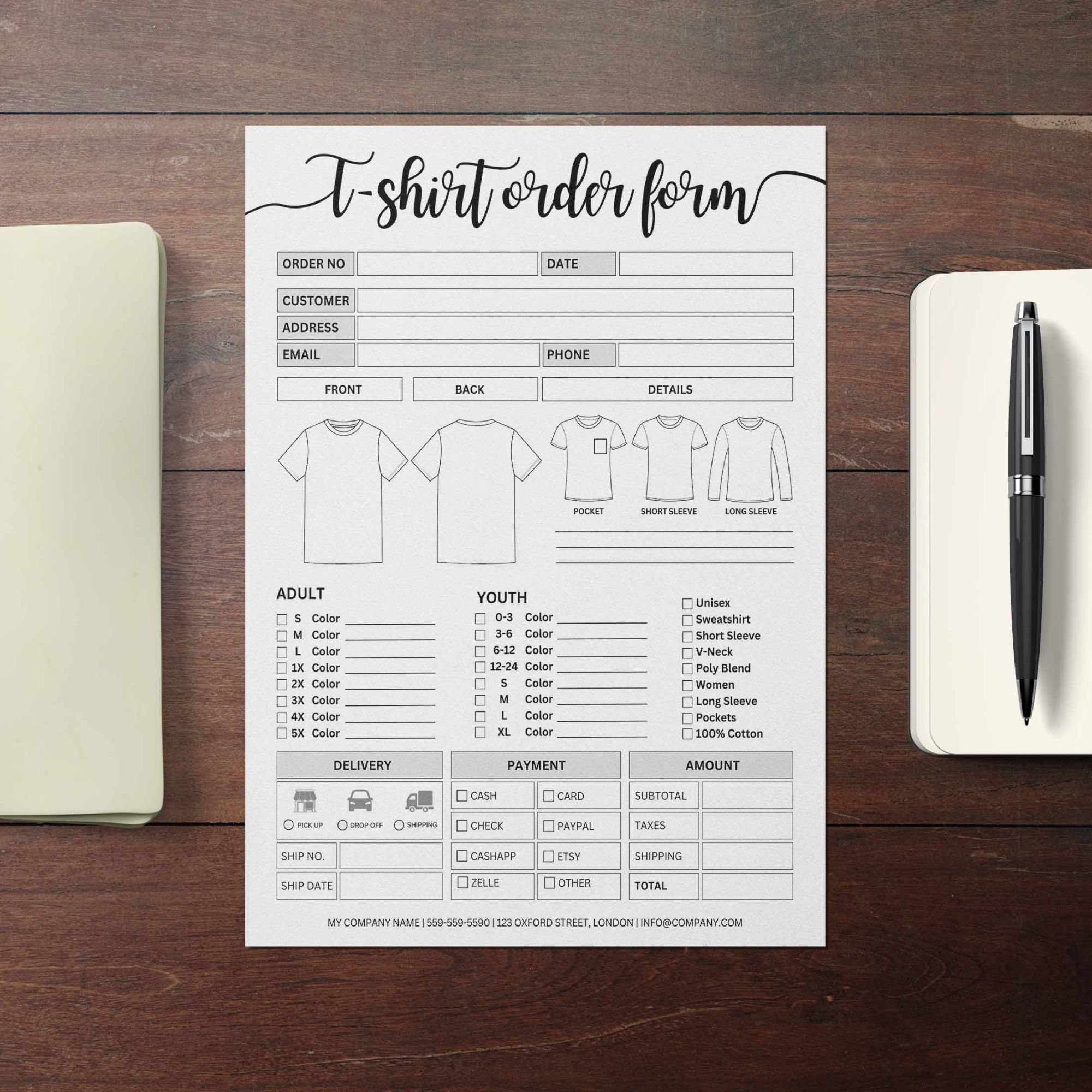 Fillable T-shirt Order Form Editable, Printable Shirt Order Form ...