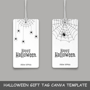 Happy Halloween Treat Favor tags, Editable Trick or Treat Tags, Spooky Party Favor Tags, Spiderweb Treat Bag Tag, Editable Halloween Tag.