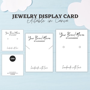Plantilla de tarjeta de exhibición de joyería editable, tarjetas de exhibición de pendientes imprimibles, tarjeta de exhibición de joyería personalizada, empaque de aretes, Canva editable