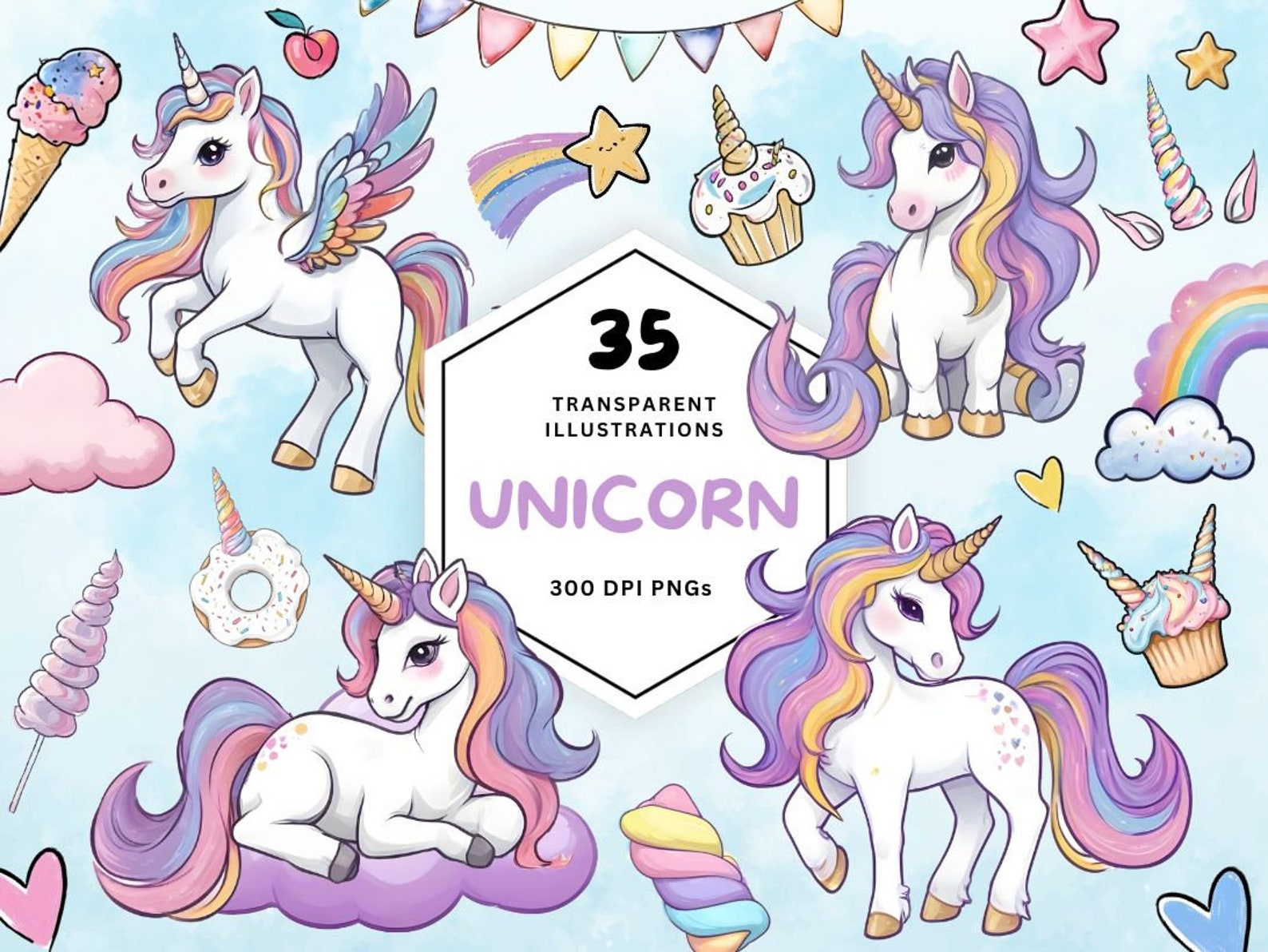 Rainbow Unicorn Clipart | Unicorn PNG | Pastel Unicorn | Unicorn ...