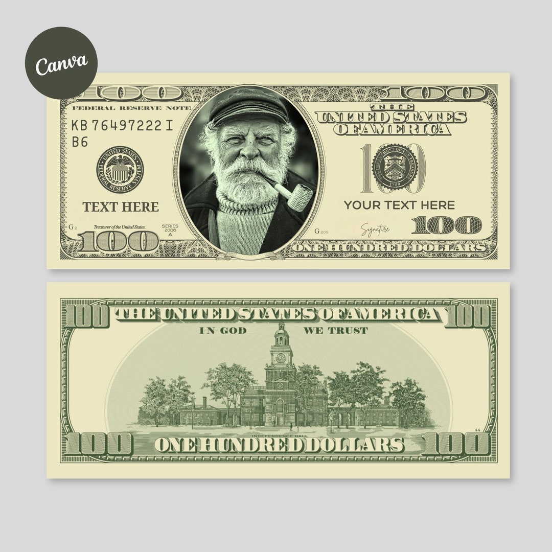 100 Dollar Bill Template Custom Game Party Play Money Add Your Text 100 Dollar Bill Template Custom Game Party Play Money Add Your Text
