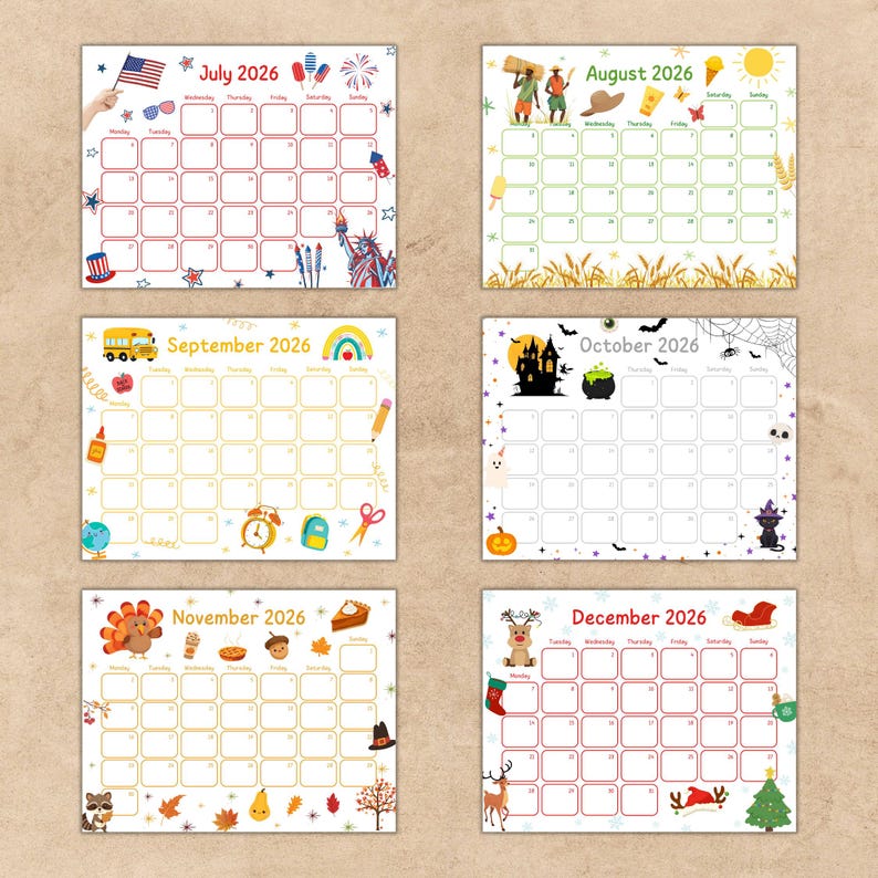 2026 Calendar Printable, Cute Kids Calendar 2026, Kids' Monthly Planner ...