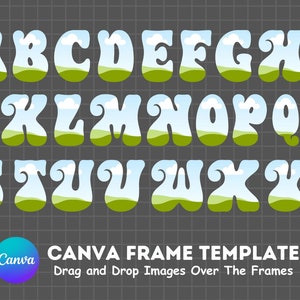 Canva Letras Marcos hazaña. Fuente Retro Groovy, mayúsculas, minúsculas y números, plantilla Canva editable del alfabeto de garabatos digital dibujado a mano
