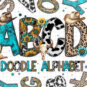 Letras de Doodle de País, Alfabeto Ocidental, Alfabeto de Cowboy PNG, Conjunto Completo de Doodles de Alfabeto PNG, Arte de Doodle, Clip Art de Doodle, Cowboy