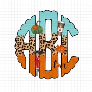May include: A fall-themed graphic with the letters "4RK" in a decorative font, featuring a teal background and leopard print accents. Includes a pumpkin, coffee cup, and the word "love". A woman in a red coat and boots is also featured.