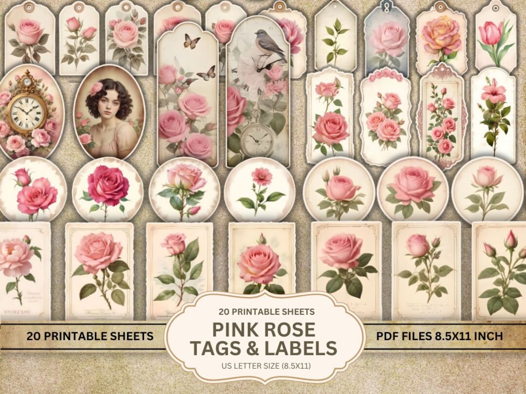 Shabby Chic Pink Roses Journal Pages & Ephemera, Floral Junk Journal ...