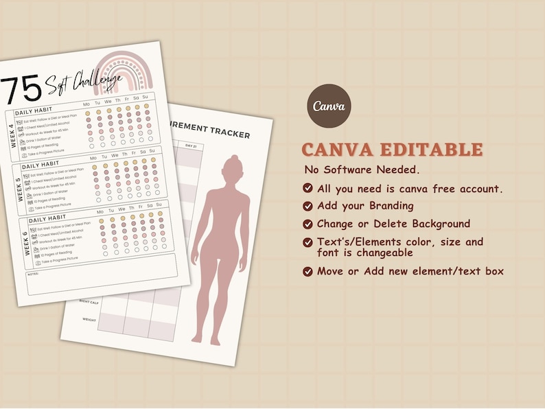 75 Soft Challenge Tracker, Daily 75 Soft Challenge journal, 75 Soft Challenge, 75 Day Challenge Printable, Fitness Journal, Habit Tracker