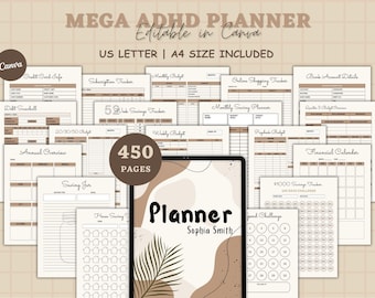 Planner ADHD per adulti, Planner ADHD per lavoro, Organizzazione ADHD, Diario ADHD, Planner stampabile, Planner PDF, Planner Canva, Finanza, Studio