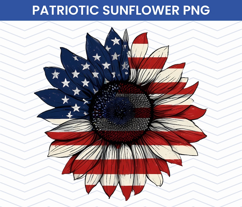 US Patriotic Sunflower, 4th July sunflower png, American Flag Sunflower Png, Patriotic Sunflower, USA PNG Designs, American Sunflower png.