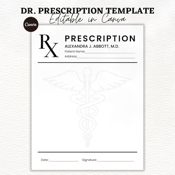 Blank Prescription Pad | Printable Prescription Pad Page | Rx Prescription Notepad | Prescription Form | Prescription Sheet | Doctor Sheet