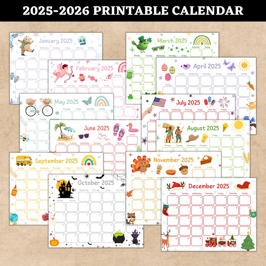 2026 Calendar Printable, Cute Kids Calendar 2026, Kids' Monthly Planner ...