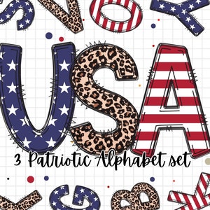 Rustic Flag Alphabet Letters PNG Bundle, Hand Drawn Alphabet Doodle, Patriotic USA Flag Doodle Letters, Sublimation Alpha Set Designs PNG