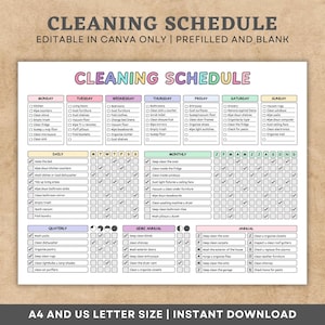 Editable Cleaning Planner, Cleaning Checklist, Household Chores Chart, ADHD Cleaning Planner, Cleaning Work Order, Cleaning Chart Template.